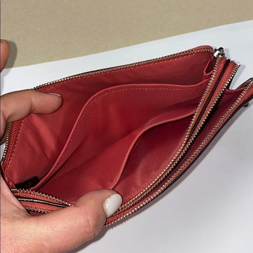 Coach Pink Pebbled Leather Double Wallet Wristlet